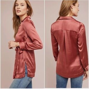 Moulinette Soeurs by Anthropologie Wrap Blouse Size XL Peach Burnt Orange